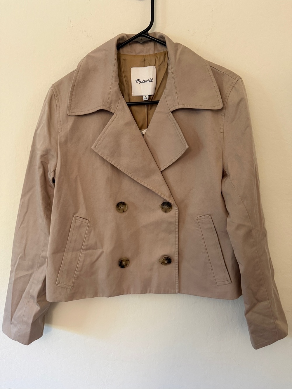 Madewell Cropped Trench Coat Beige / Coastal Dune Size Medium NWT NZ511 - Picture 2 of 14